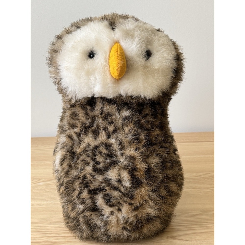 Large Realistic Owl Plush Brown White Faux Fur Stuffed Animal 16" Tall